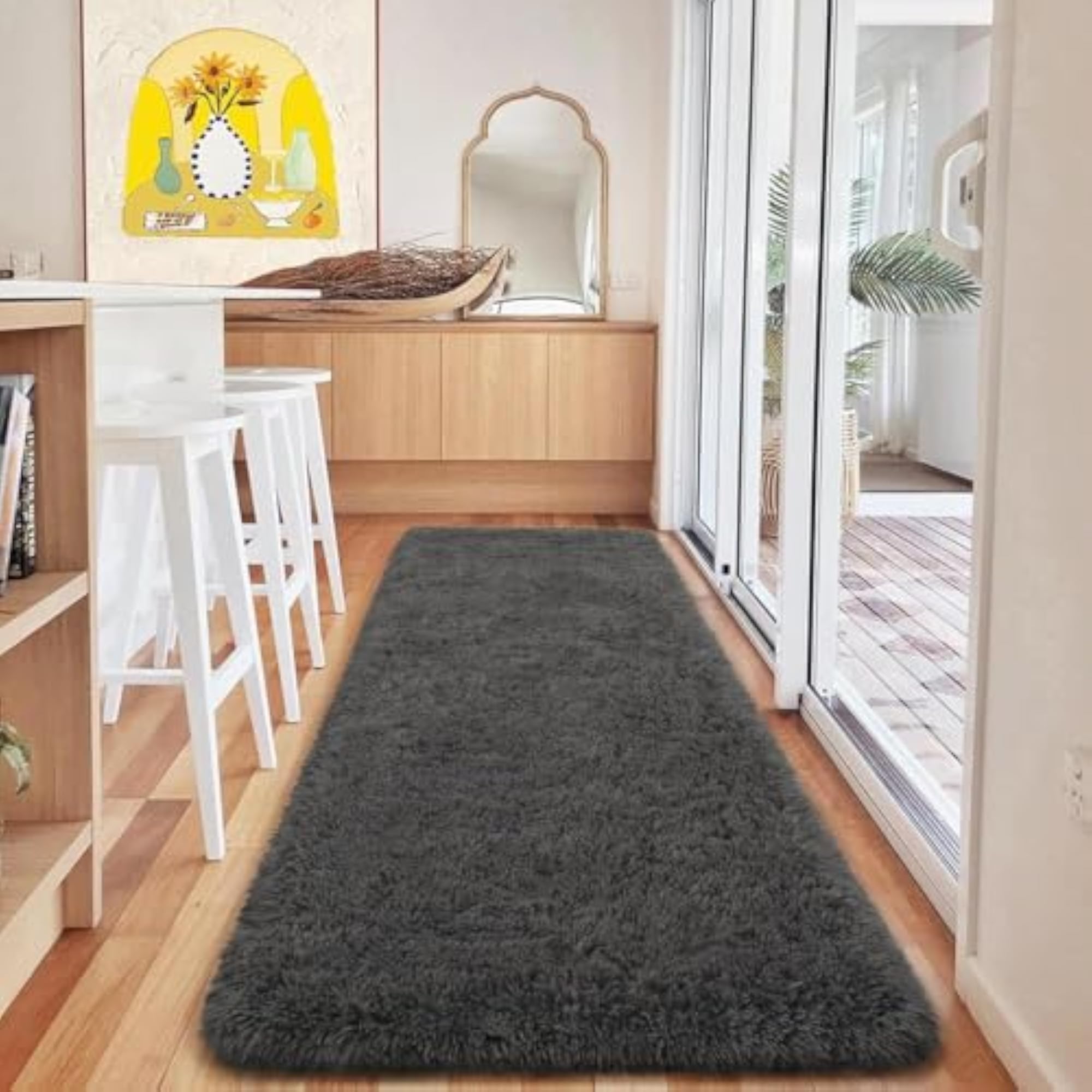 2x4 Feet Grey Microfiber Runner Carpet for Kitchen